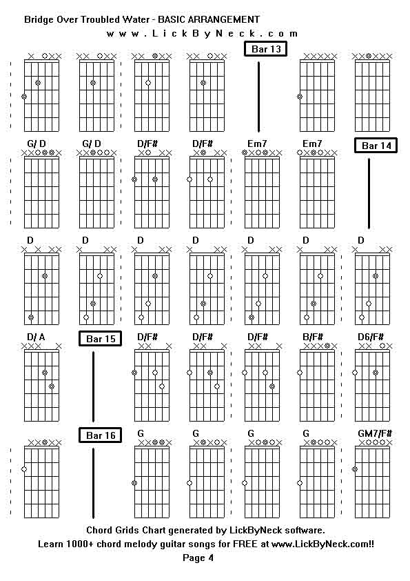 Chord Grids Chart of chord melody fingerstyle guitar song-Bridge Over Troubled Water - BASIC ARRANGEMENT,generated by LickByNeck software.